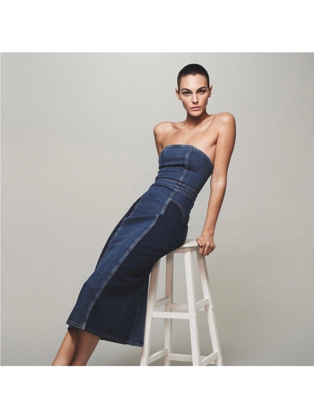 Zara strapless denim patchwork dress Size Large fits Medium - Picture 2 of 11